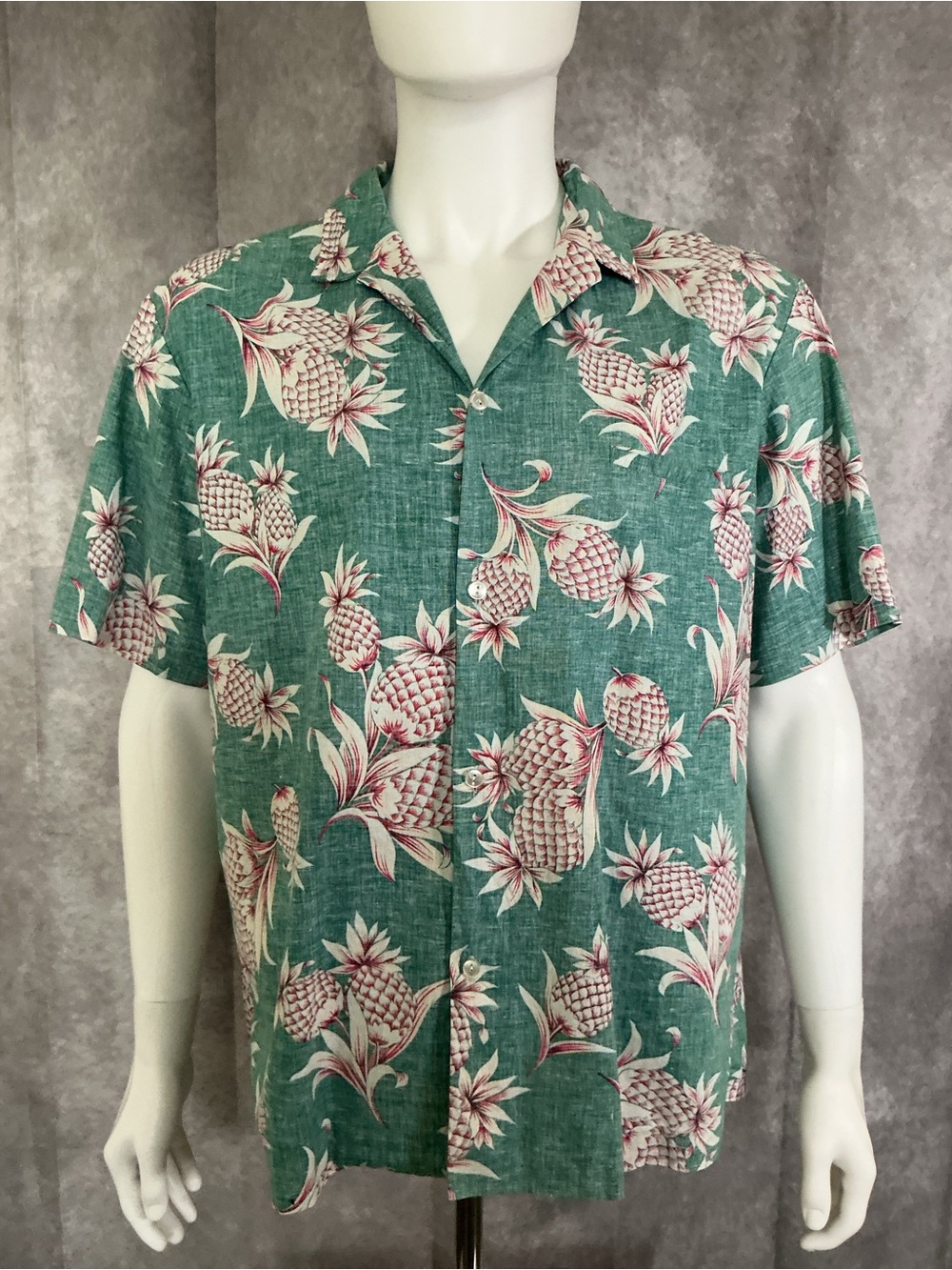 Royal Creations Men's Tropical Pineapple Camp Shirt - Teal Green